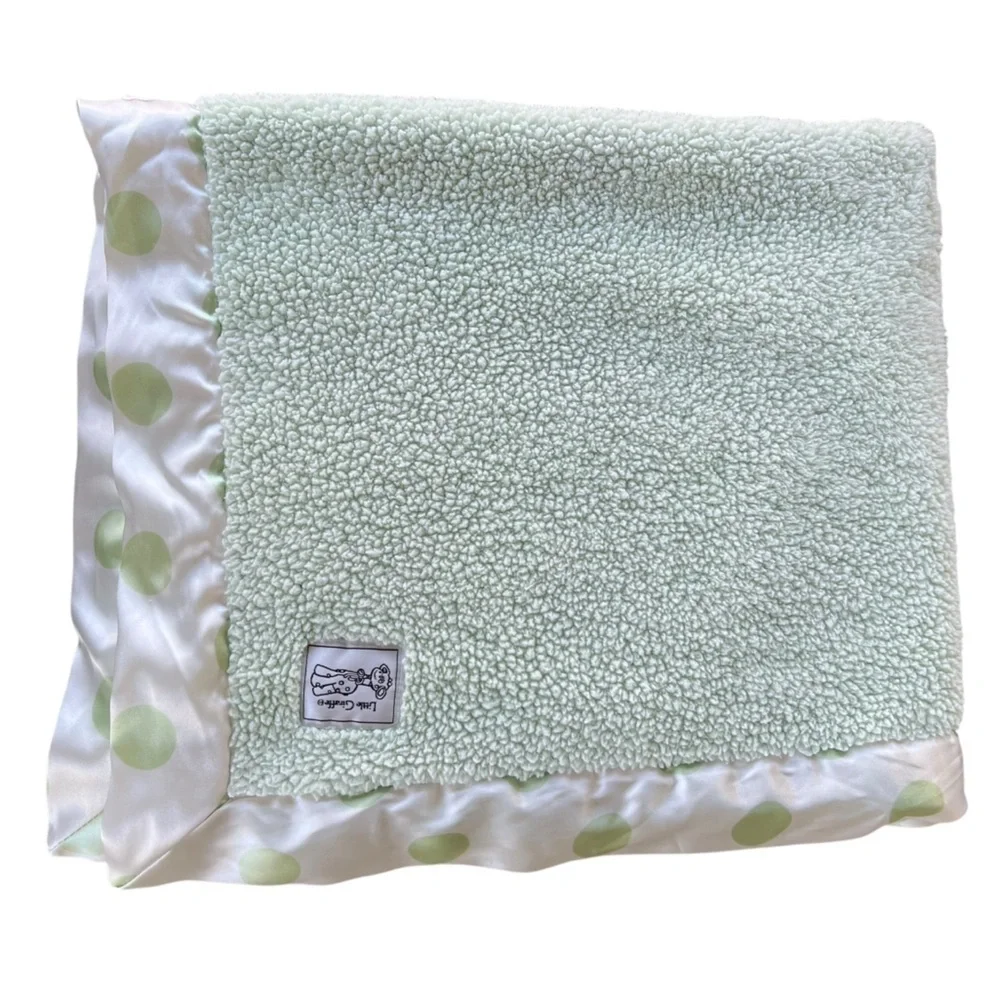 Little Giraffe Mint Green Chenille Baby Blanket Polka Dot Satin Trim 31x37 GUC